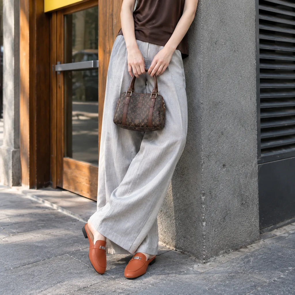 Burnt Orange Montalcino Leather Mules lifestyle scene