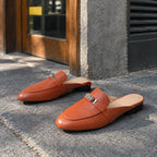 Burnt Orange Montalcino Leather Mules styled scene