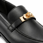 Deep Black Poppi Leather Loafers close-up detail