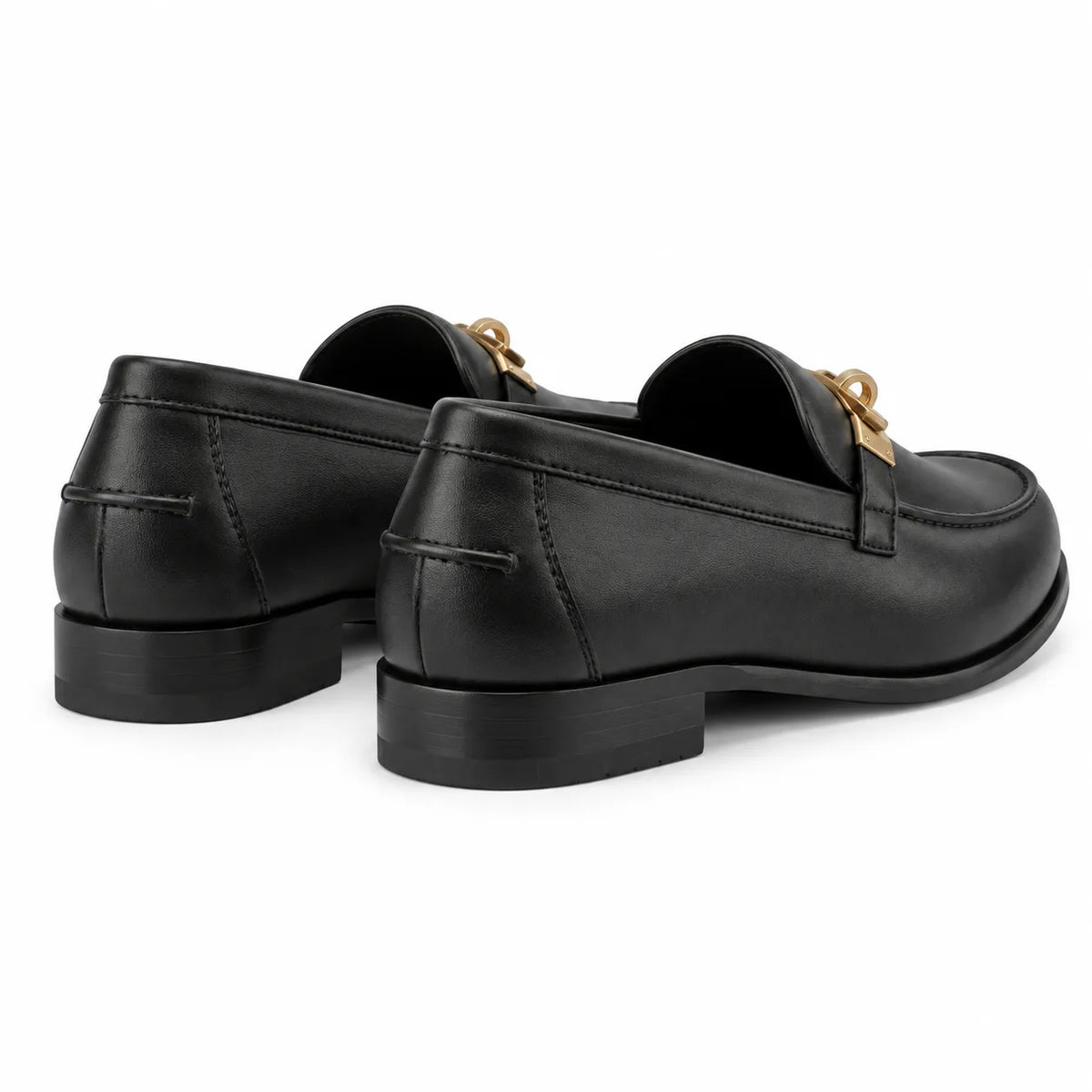 Deep Black Poppi Leather Loafers heel detail