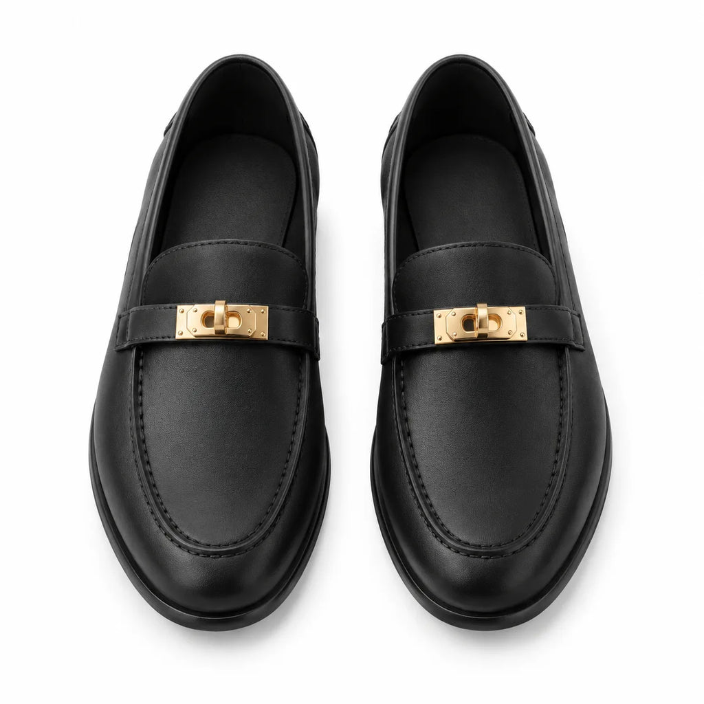 Deep Black Poppi Leather Loafers top view