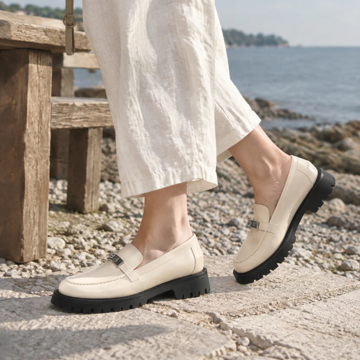 Ivory Trequanda Leather Loafers on-foot view