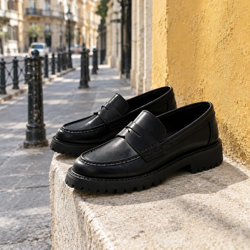 Deep Black Kimolos Leather Loafers styled scene