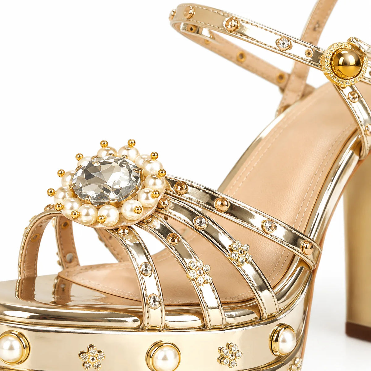 Gold Kythira Platform Sandals close-up detail