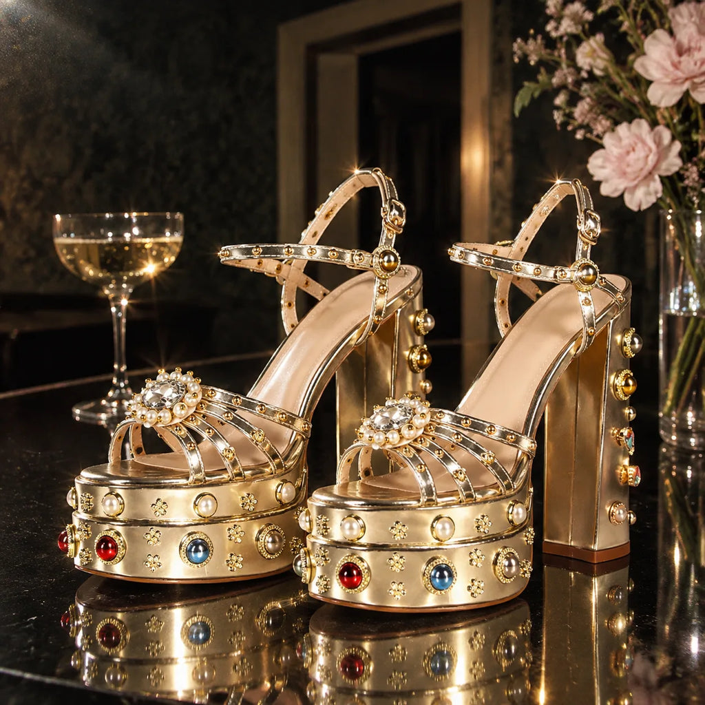 Gold Kythira Platform Sandals styled scene
