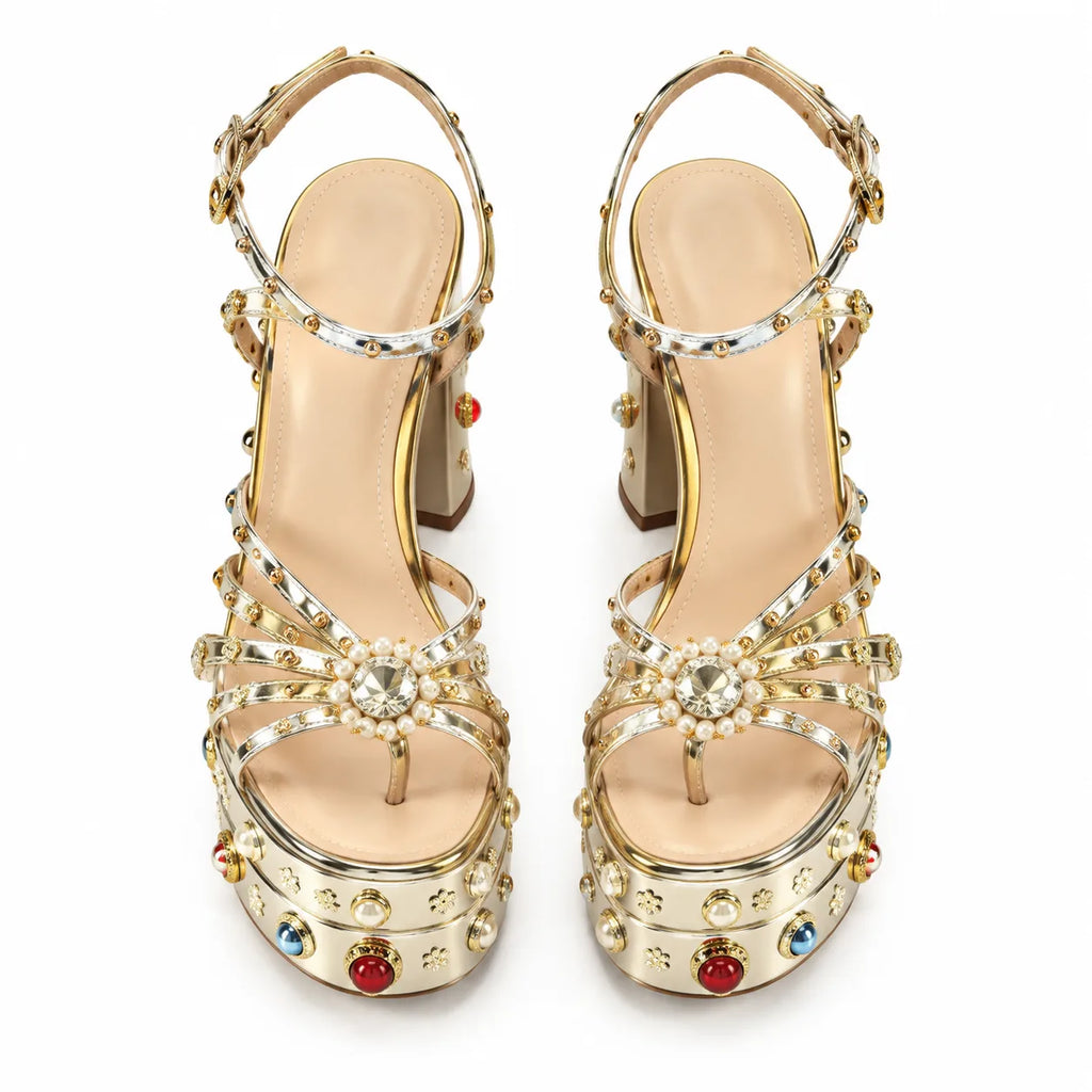 Gold Kythira Platform Sandals top view