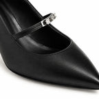 Deep Black Lemnos Leather Kitten-Heel Pumps close-up detail