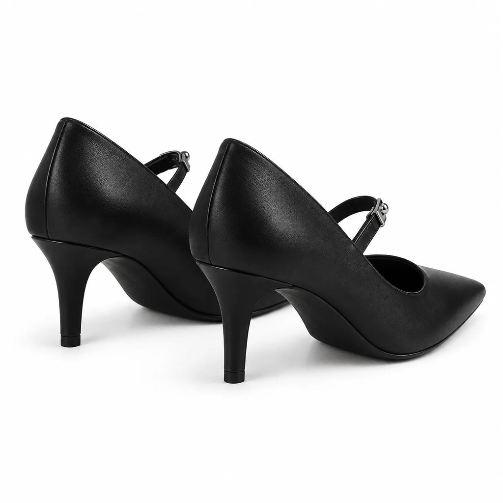 Deep Black Lemnos Leather Kitten-Heel Pumps heel detail