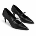 Deep Black Lemnos Leather Kitten-Heel Pumps