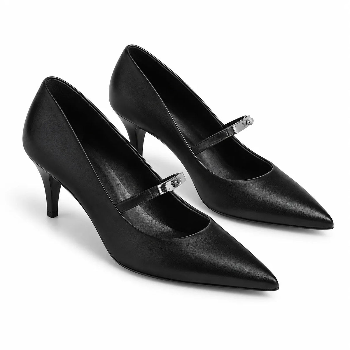 Deep Black Lemnos Leather Kitten-Heel Pumps