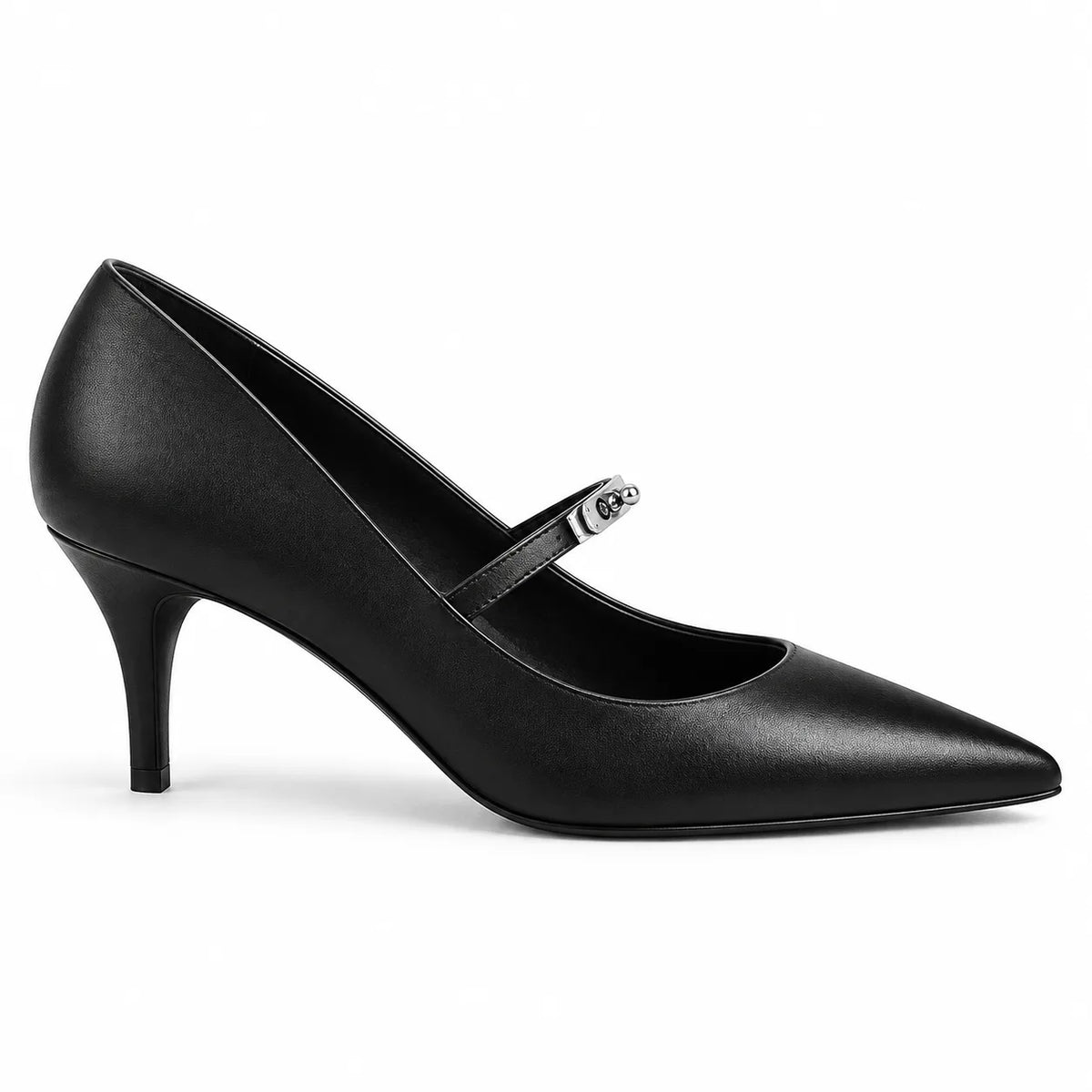 Deep Black Lemnos Leather Kitten-Heel Pumps side view