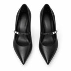 Deep Black Lemnos Leather Kitten-Heel Pumps top view