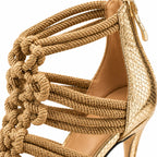 Natural Gold Parga Stiletto Sandals close-up detail