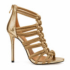 Natural Gold Parga Stiletto Sandals side view