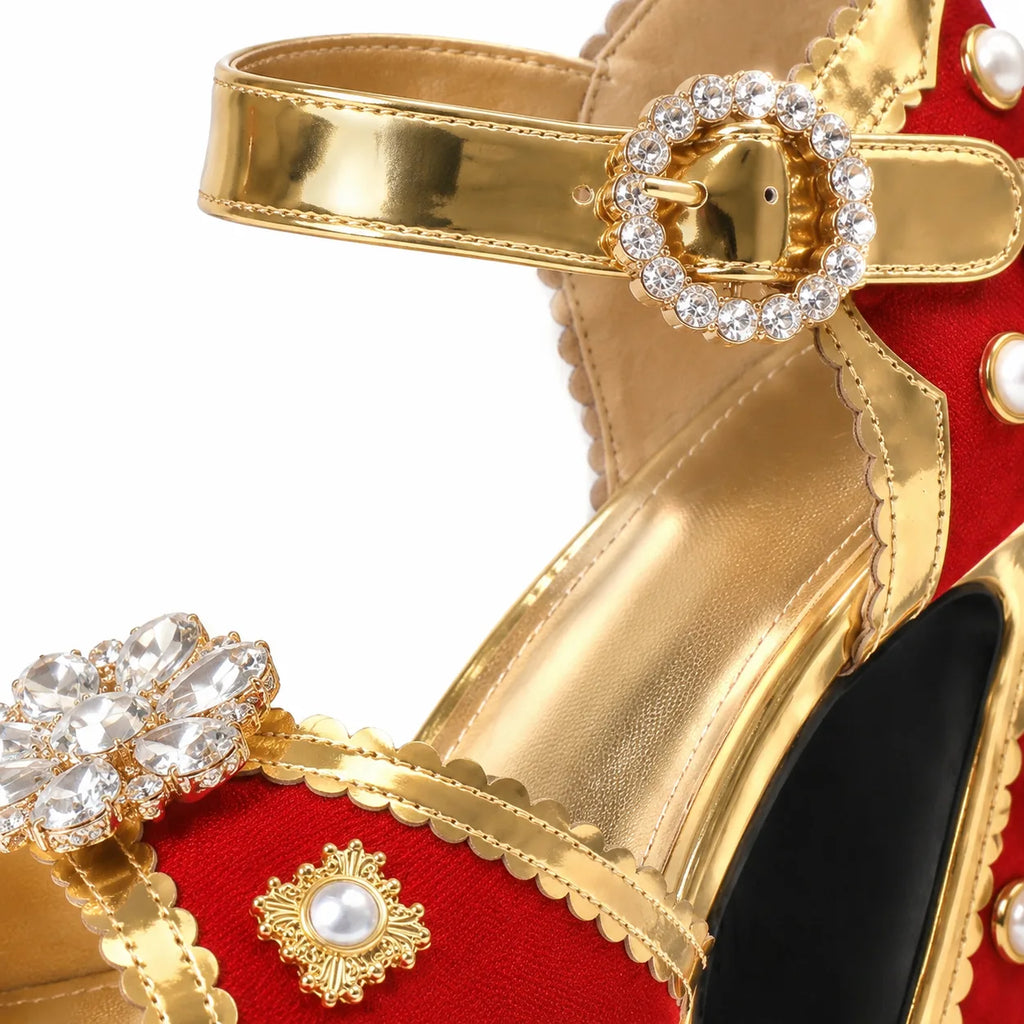 Ruby Red Sifnos Platform Sandals close-up detail