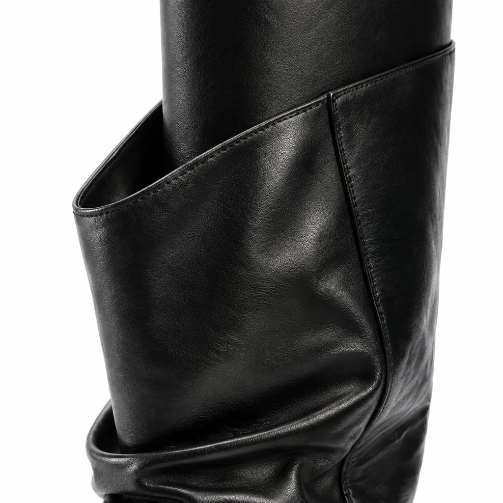 Deep Black Skopelos Block-Heel Boots close-up detail