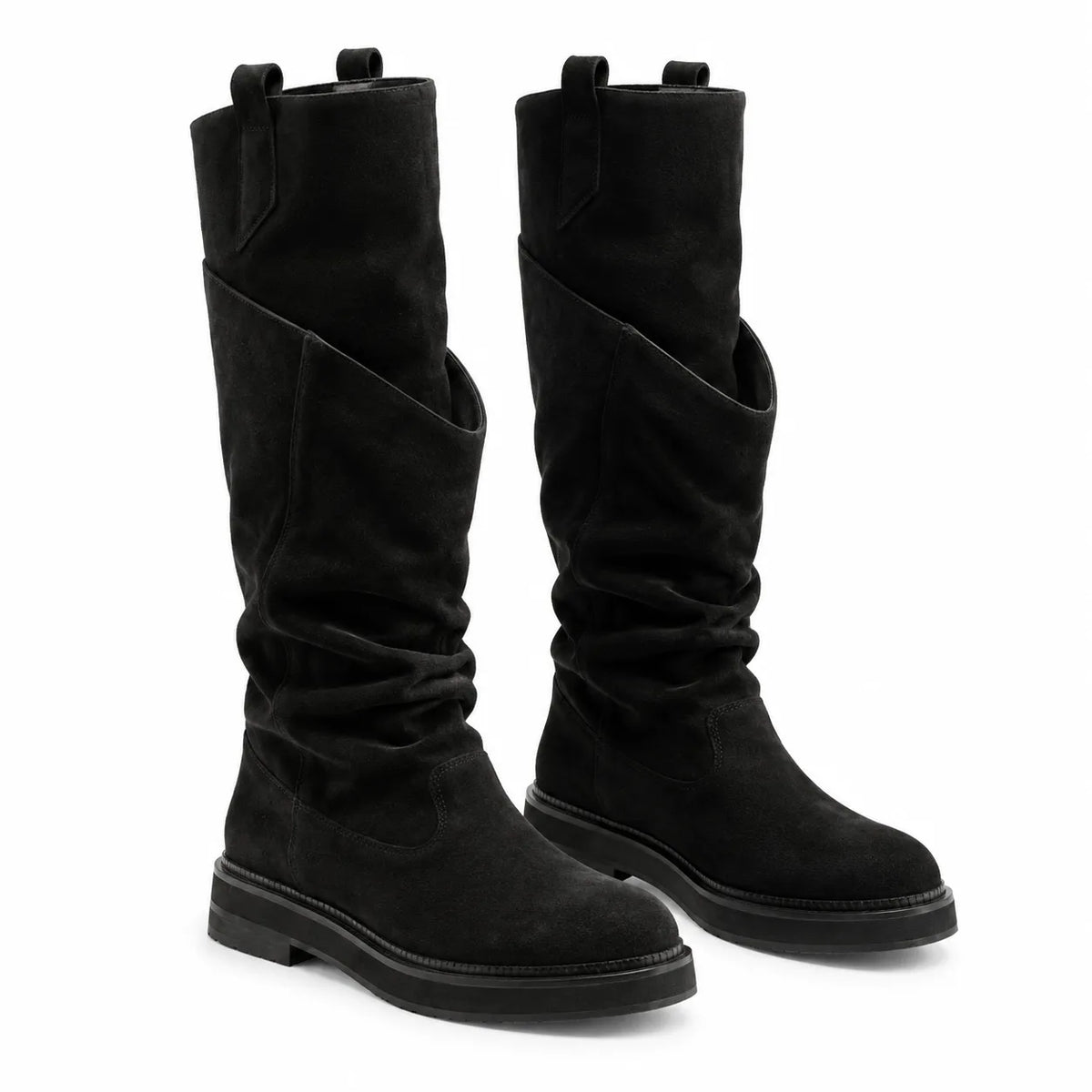 Black Faux Suede Skopelos Block-Heel Boots