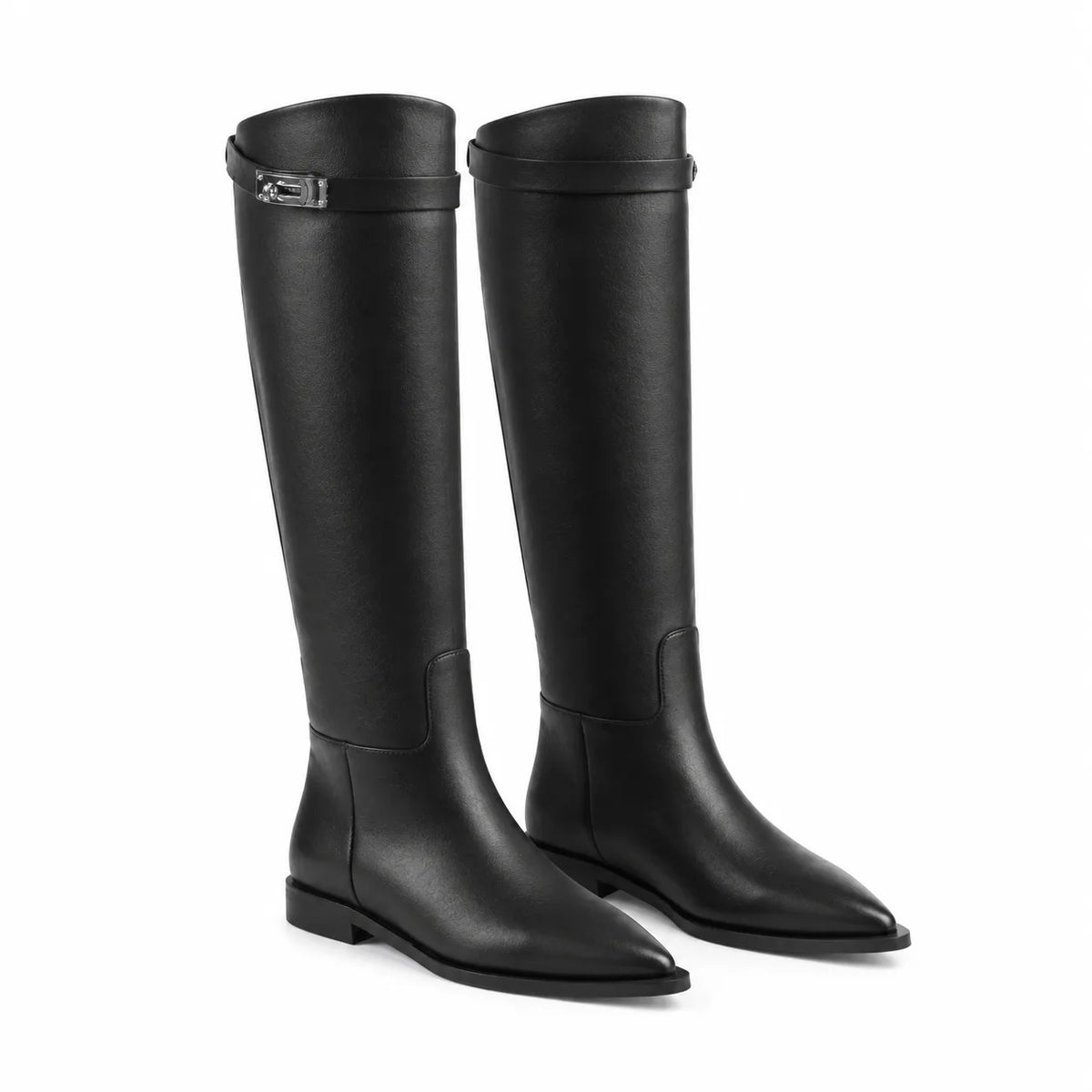 Deep Black Syros Leather Knee-High Boots