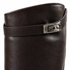 Dark Chocolate Syros Leather Knee-High Boots close-up detail