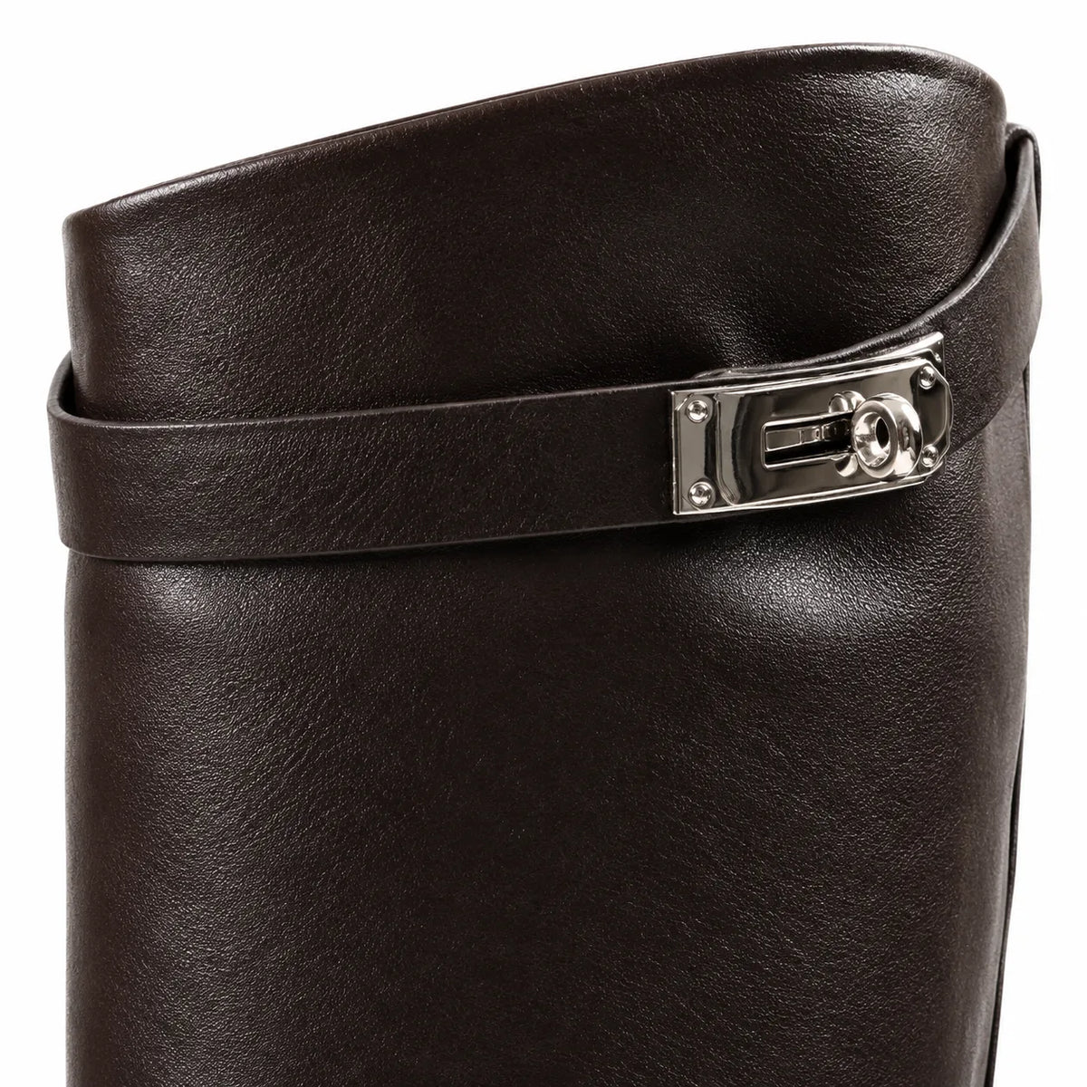 Dark Chocolate Syros Leather Knee-High Boots close-up detail