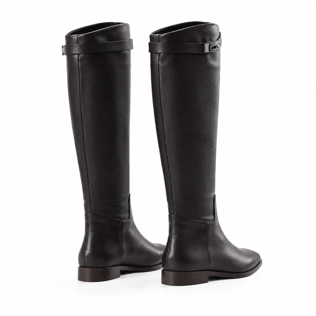 Dark Chocolate Syros Leather Knee-High Boots heel detail