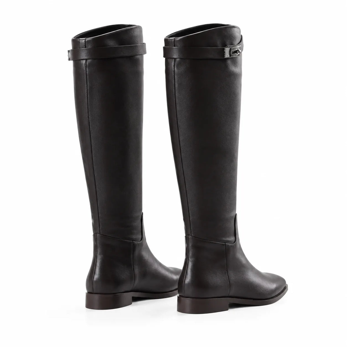 Dark Chocolate Syros Leather Knee-High Boots heel detail
