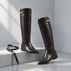 Dark Chocolate Syros Leather Knee-High Boots styled scene