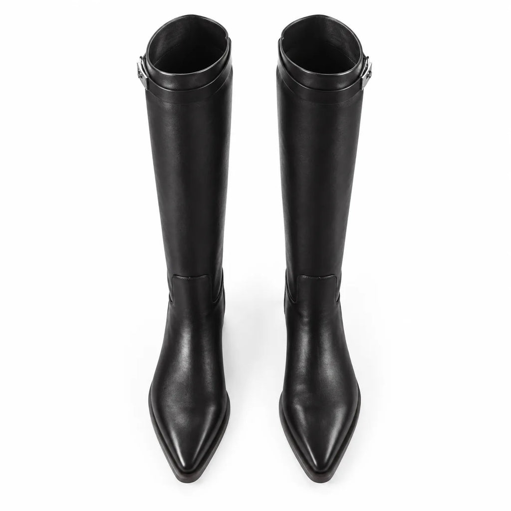 Dark Chocolate Syros Leather Knee-High Boots top view
