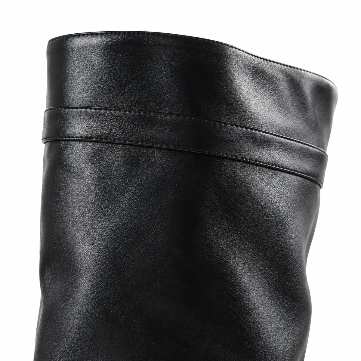 Deep Black Thasos Leather Wedge Boots close-up detail