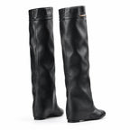 Deep Black Thasos Leather Wedge Boots heel detail