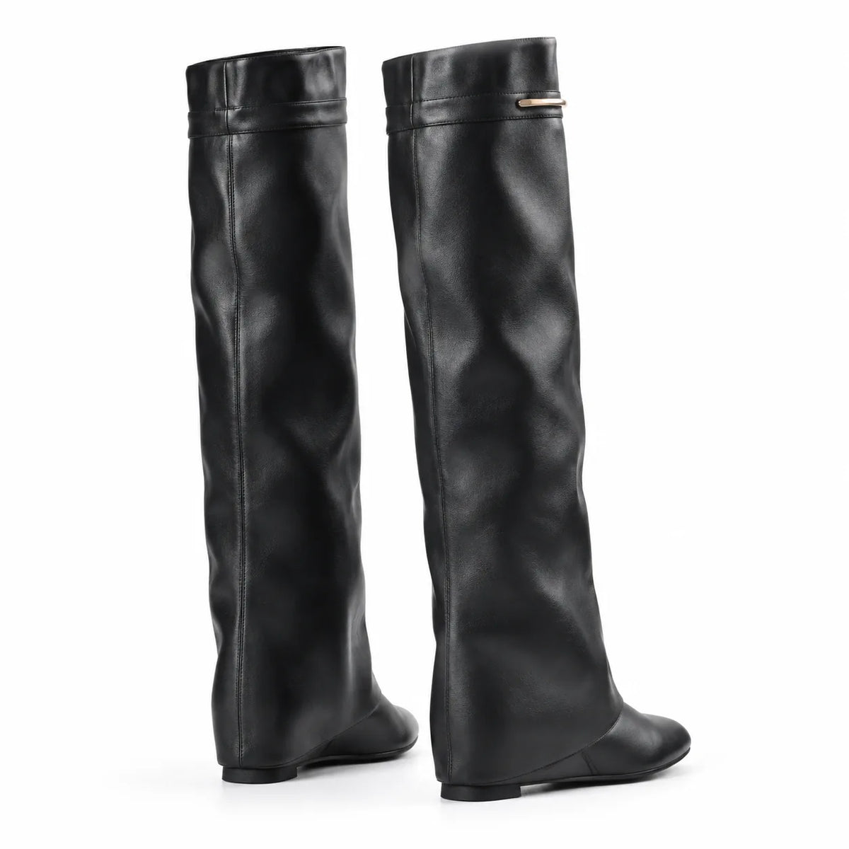 Deep Black Thasos Leather Wedge Boots heel detail