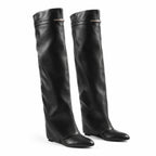 Deep Black Thasos Leather Wedge Boots