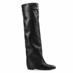 Deep Black Thasos Leather Wedge Boots side view
