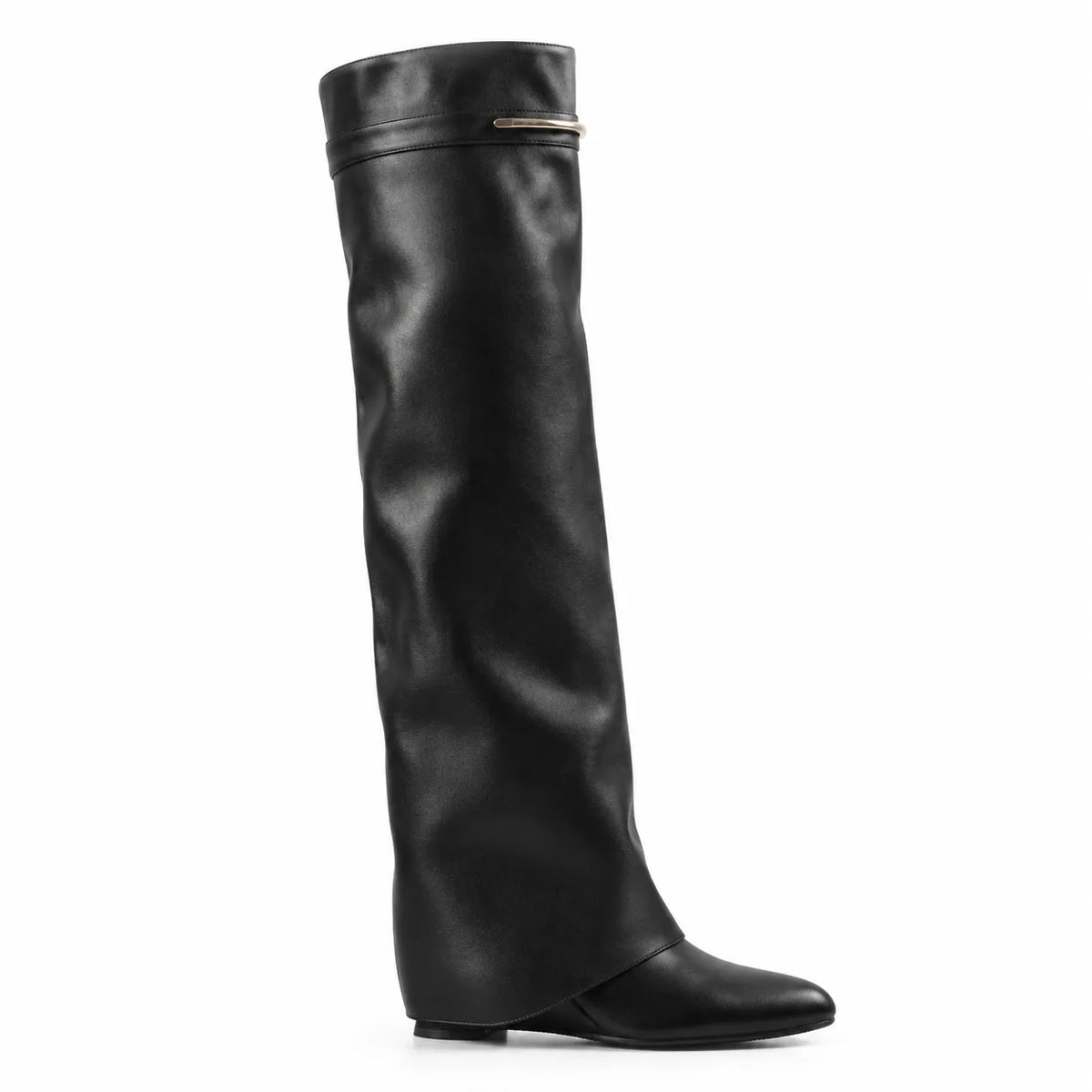 Deep Black Thasos Leather Wedge Boots side view