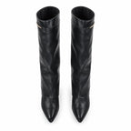 Deep Black Thasos Leather Wedge Boots top view