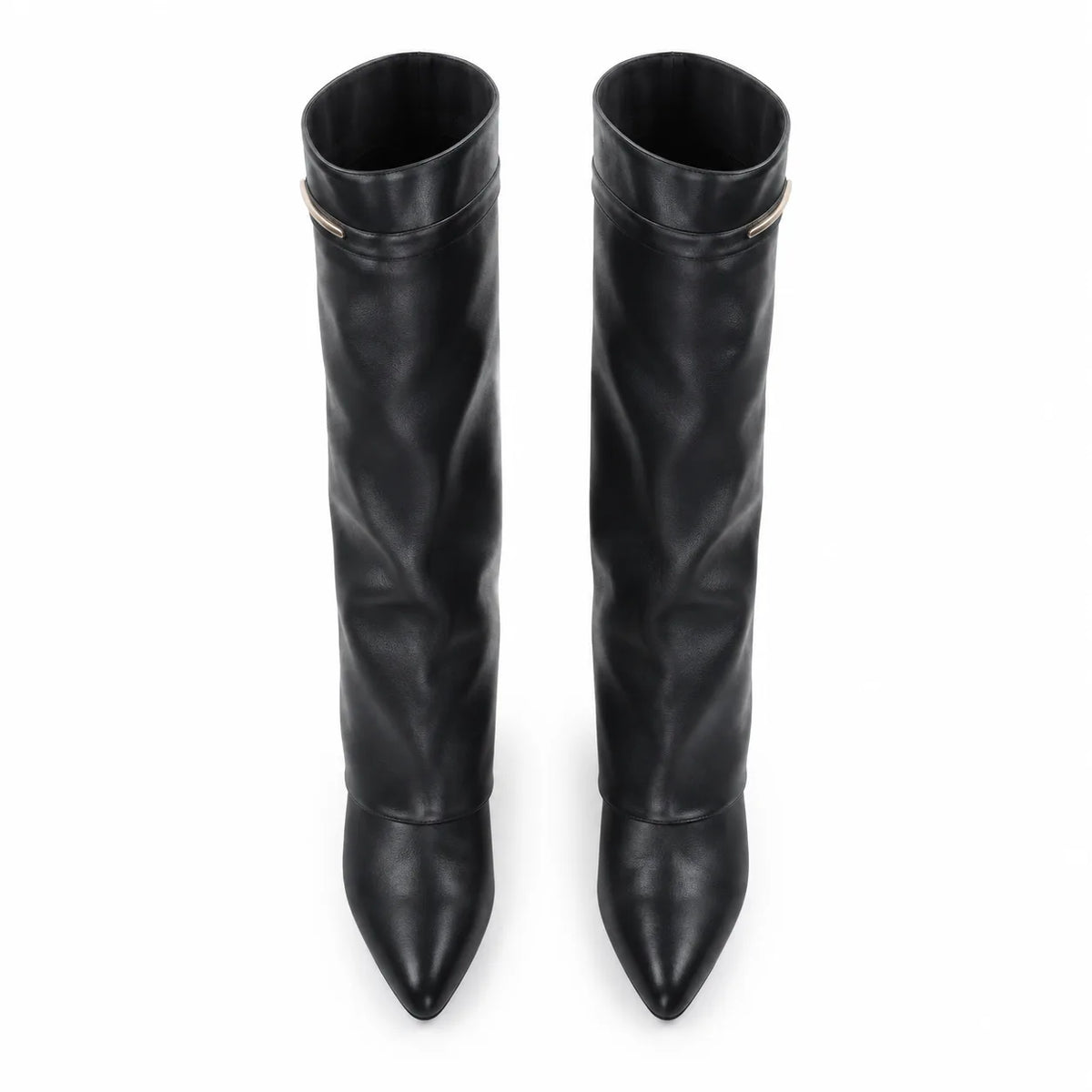 Deep Black Thasos Leather Wedge Boots top view