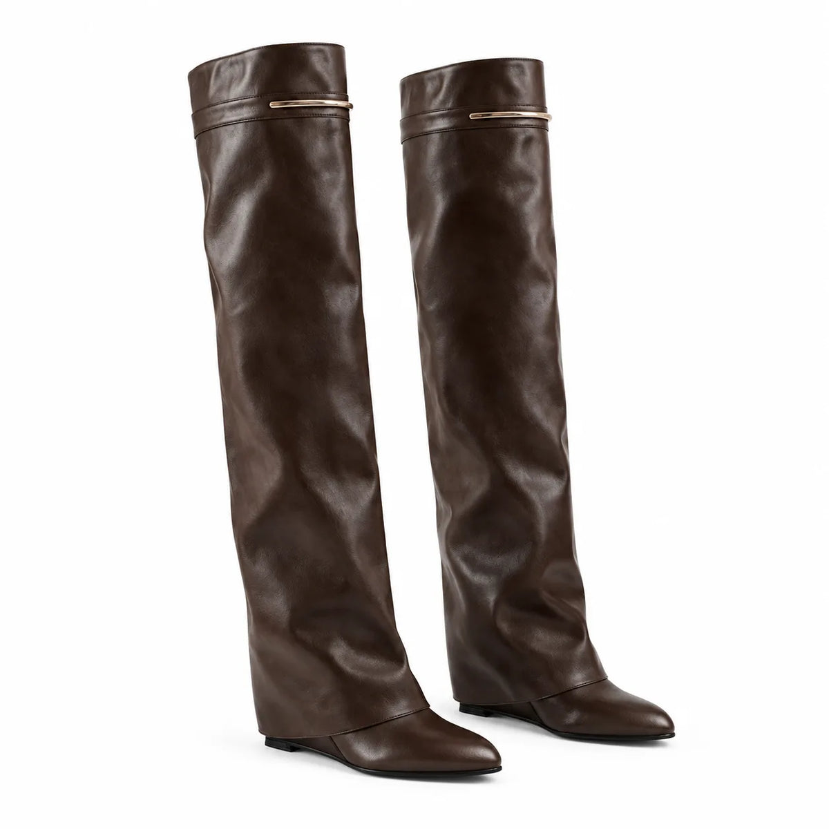 Dark Chocolate Thasos Leather Wedge Boots
