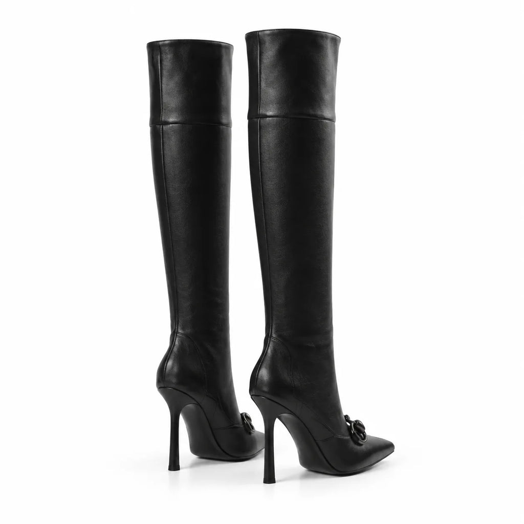 Deep Black Serifos Stiletto Boots heel detail