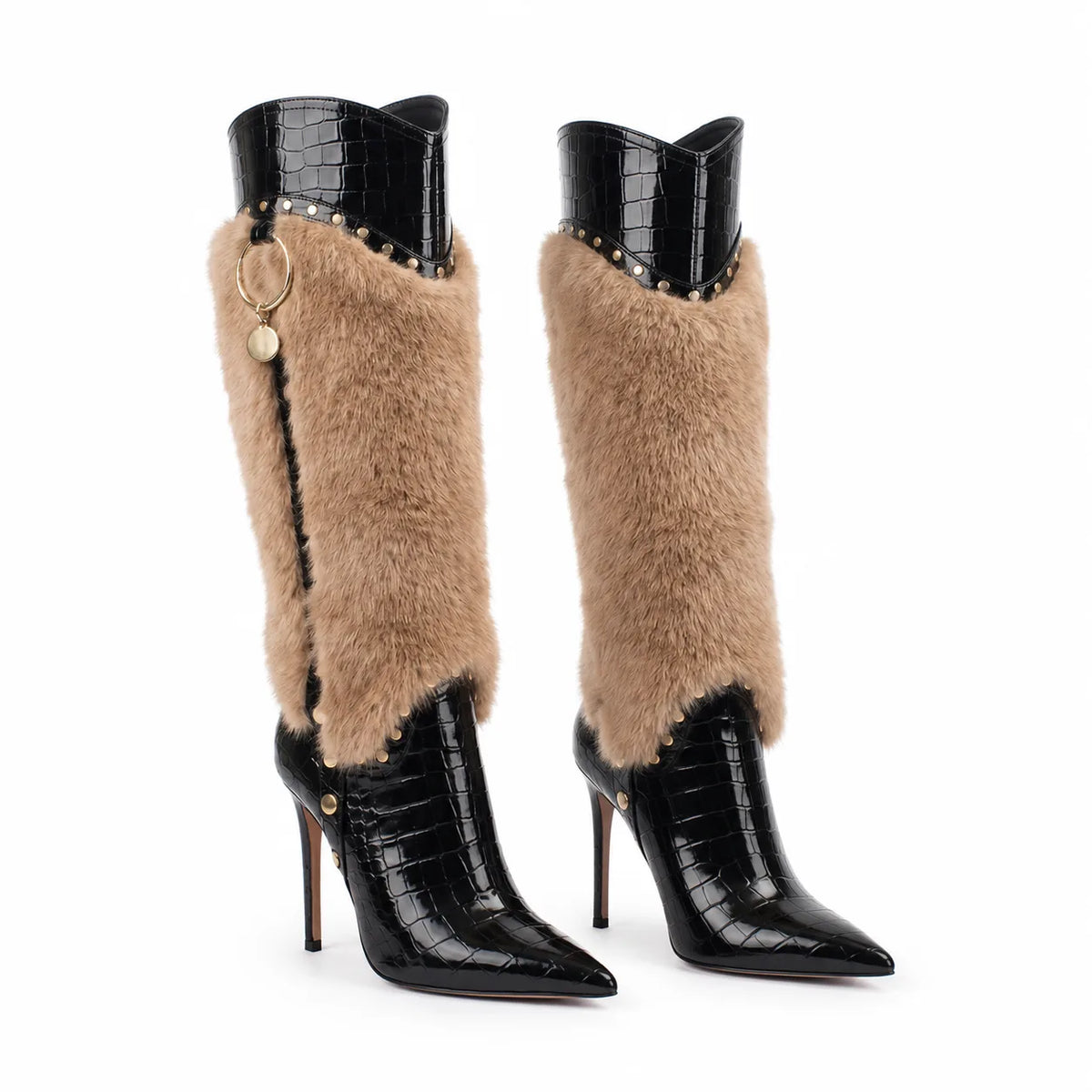 Black Croc Montepulciano Studded Stiletto Boots