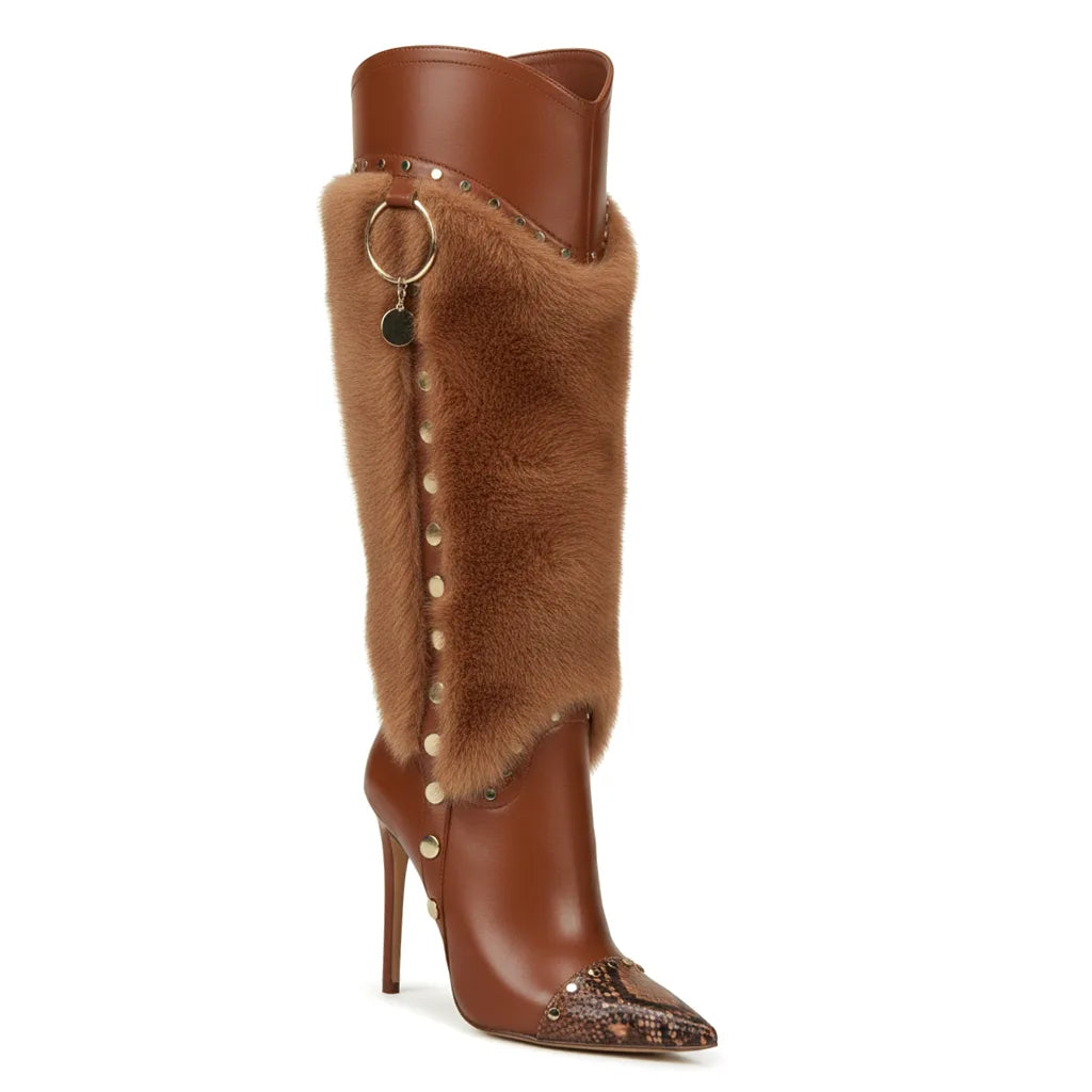 Rich Brown Montepulciano Studded Stiletto Boots