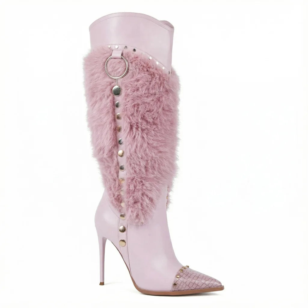 Dusty Rose Montepulciano Studded Stiletto Boots side view