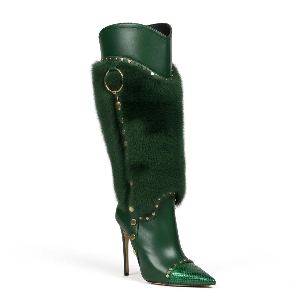 Forest Green Montepulciano Studded Stiletto Boots