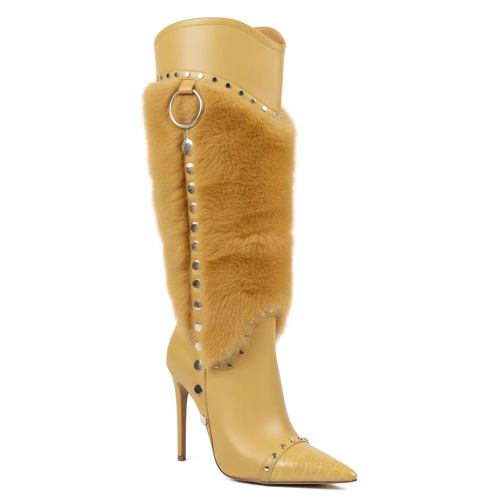 Mustard Yellow Montepulciano Studded Stiletto Boots