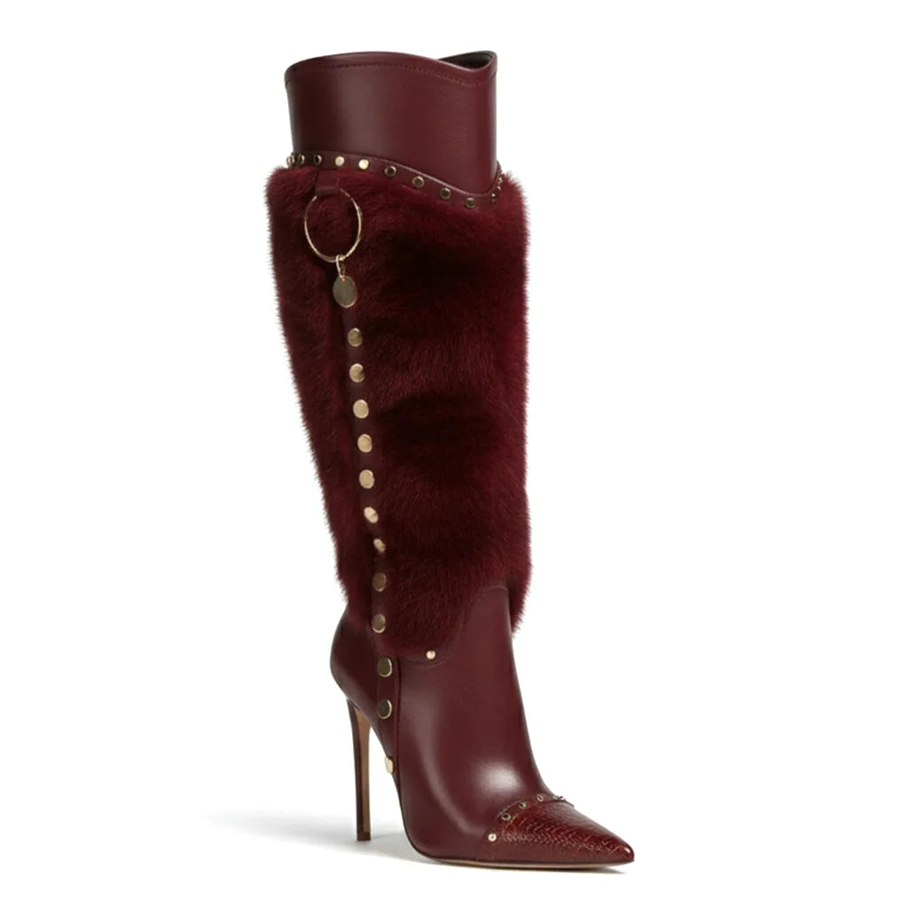 Deep Wine Montepulciano Studded Stiletto Boots