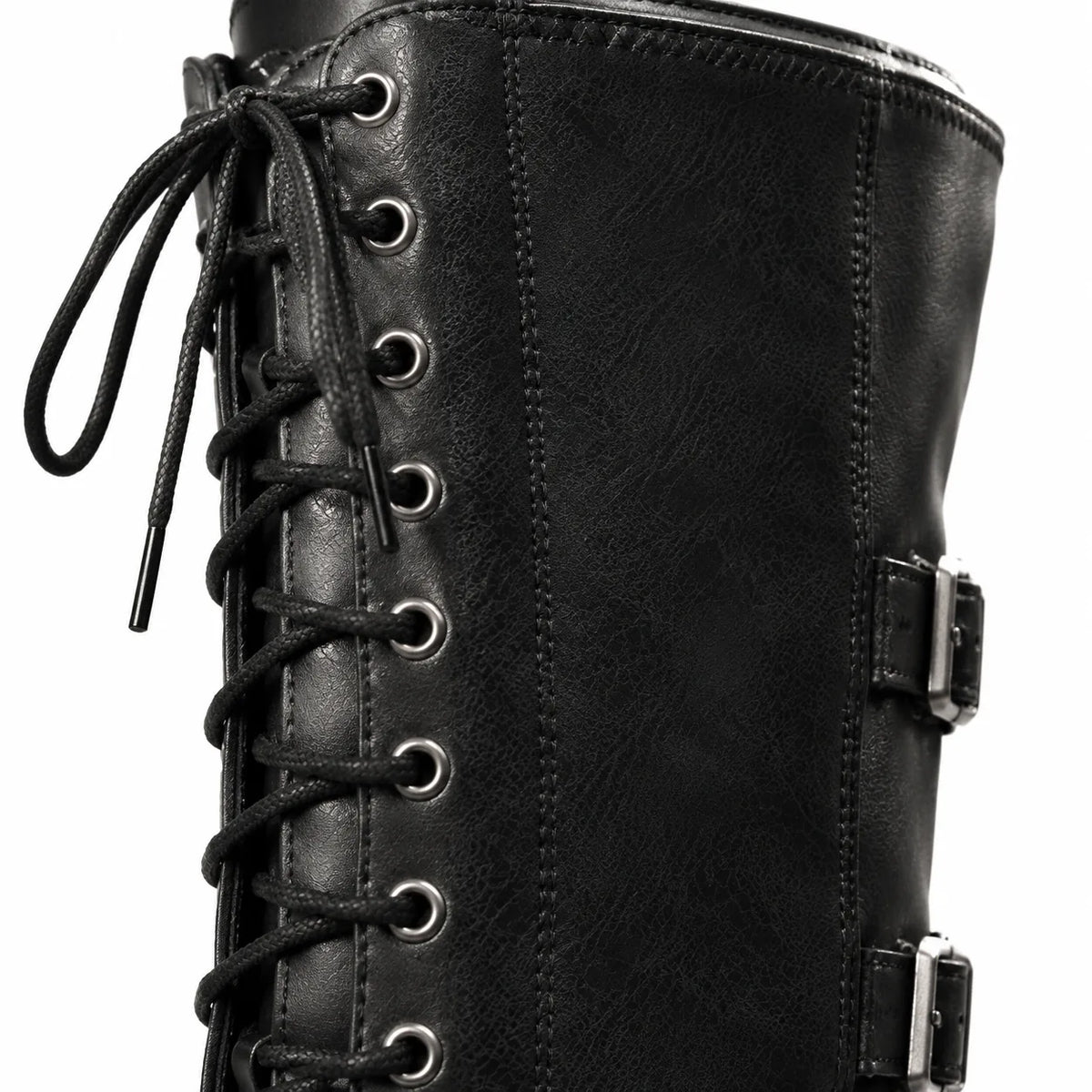 Deep Black Elafonisos Vegan Leather Wedge Boots close-up detail