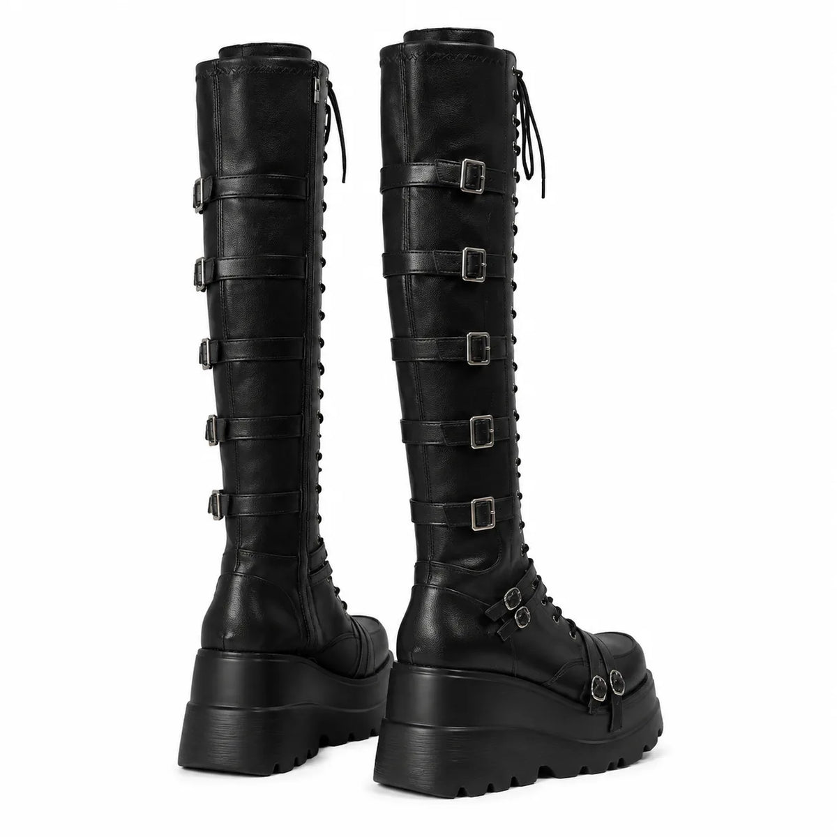 Deep Black Elafonisos Vegan Leather Wedge Boots heel detail