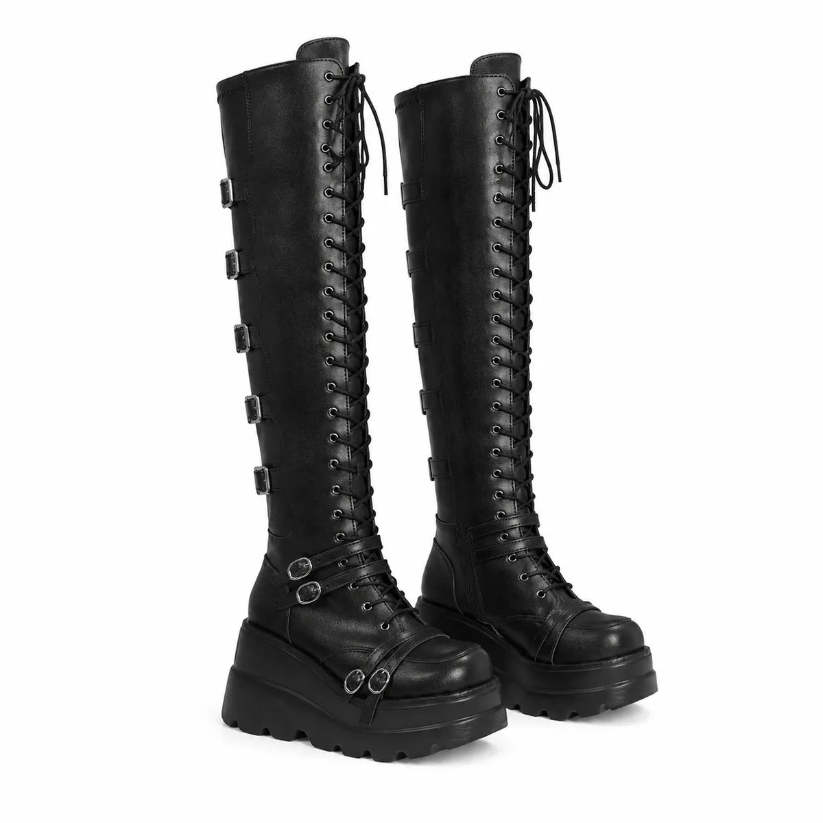 Deep Black Elafonisos Vegan Leather Wedge Boots