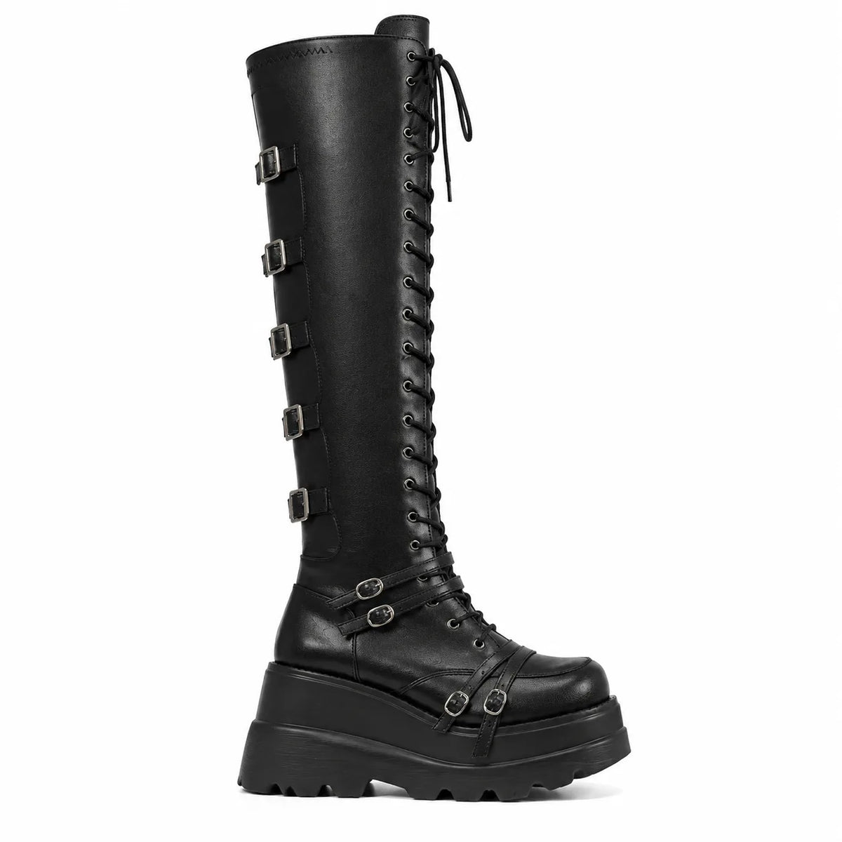 Deep Black Elafonisos Vegan Leather Wedge Boots side view