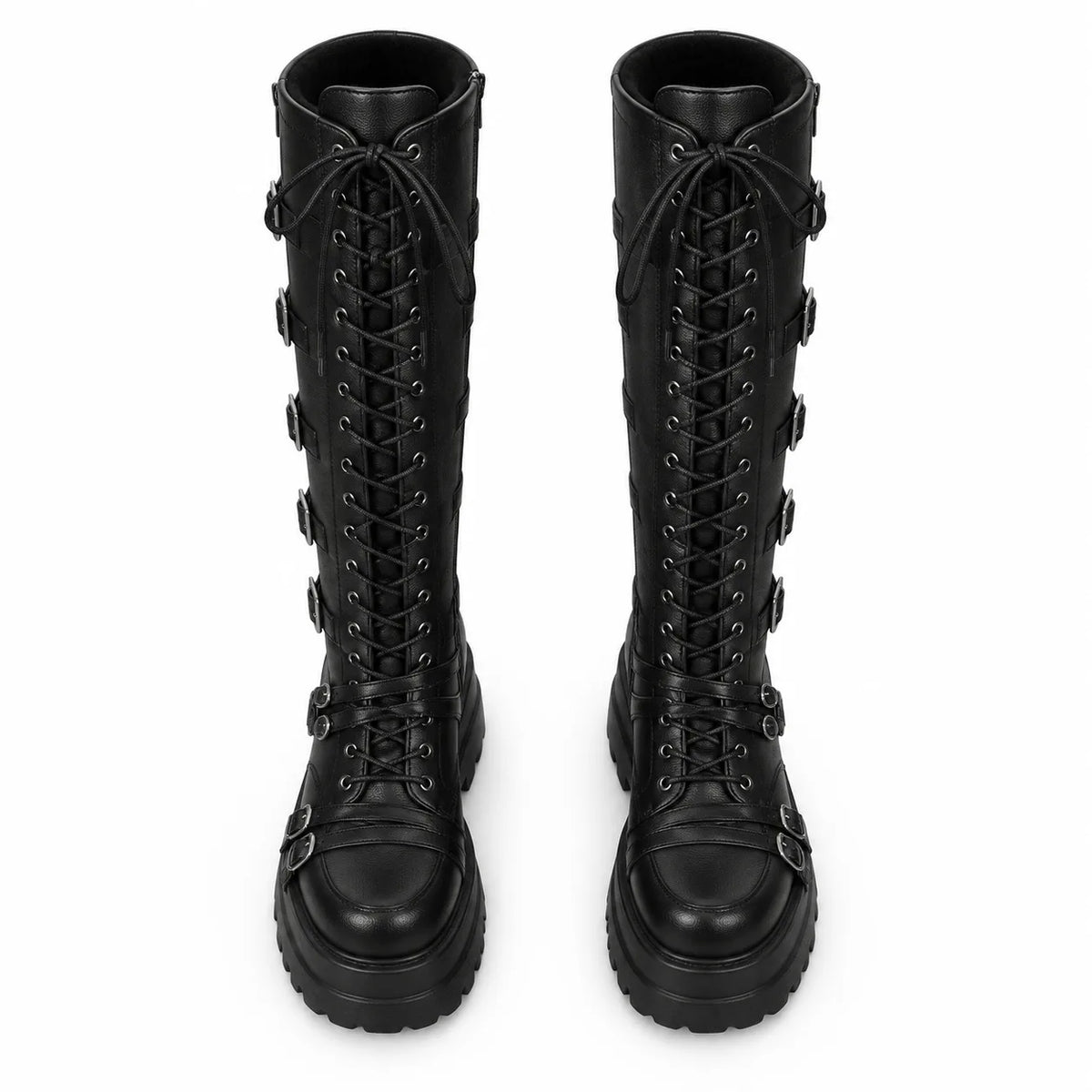 Deep Black Elafonisos Vegan Leather Wedge Boots top view