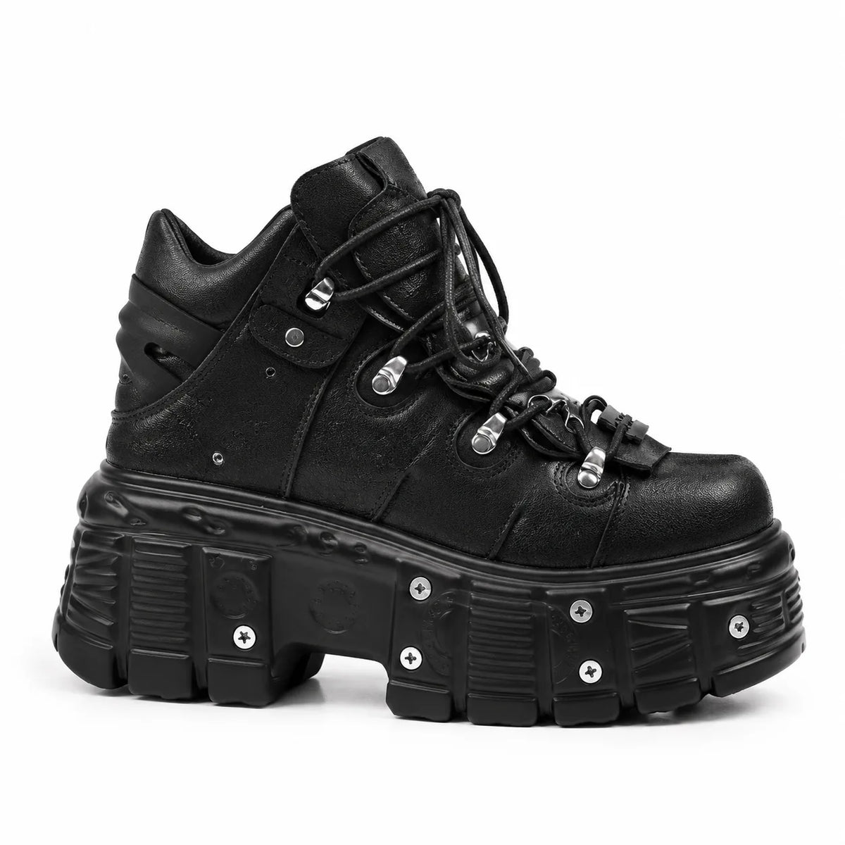 Deep Black Folegandros Microfiber Platform Sneakers side view